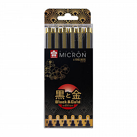 Sakura Pigma Micron Fineliner - Black & Gold Edition - Set of 6