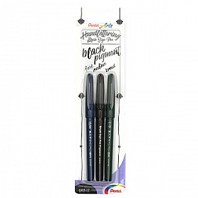 Pentel Handlettering Brush Sign Pen - Black Pigment Edition - Set of 3
