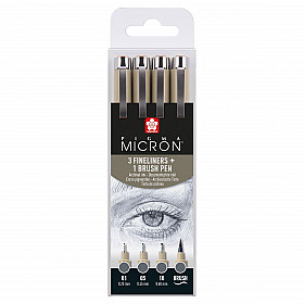 Sakura Pigma Micron Fineliner - Cool Gray Edition - Set of 3 + Brush