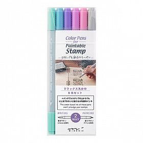 Midori Color Pen Set for Pre-Inked / Paintable Stamp - Relax (Set of 6)