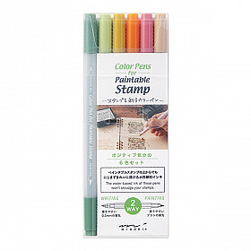 Midori Color Pen Set for Pre-Inked / Paintable Stamp - Positive Vibe (Set of 6)