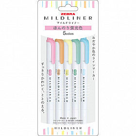 Zebra Mildliner Double Sided Highlighter - Fine & Bold - Pastel Colors - Set of 5