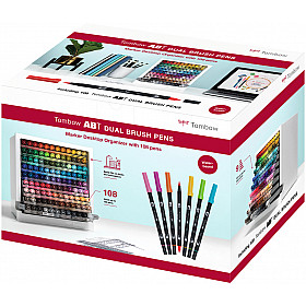 Tombow ABT Dual Brush Pen Marker - Desktop Organizer with 107 colours + blender