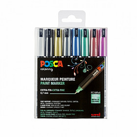 Uni Posca PC-1MR Paint Marker - Ultra Fine - Metallic Colors - Set of 8